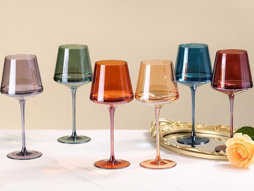 Colored Crystal Wine Glasses Set of 6-16 oz, Unfading Color, Hand-blown Colorful Wine Glasses - N... | Amazon (US)