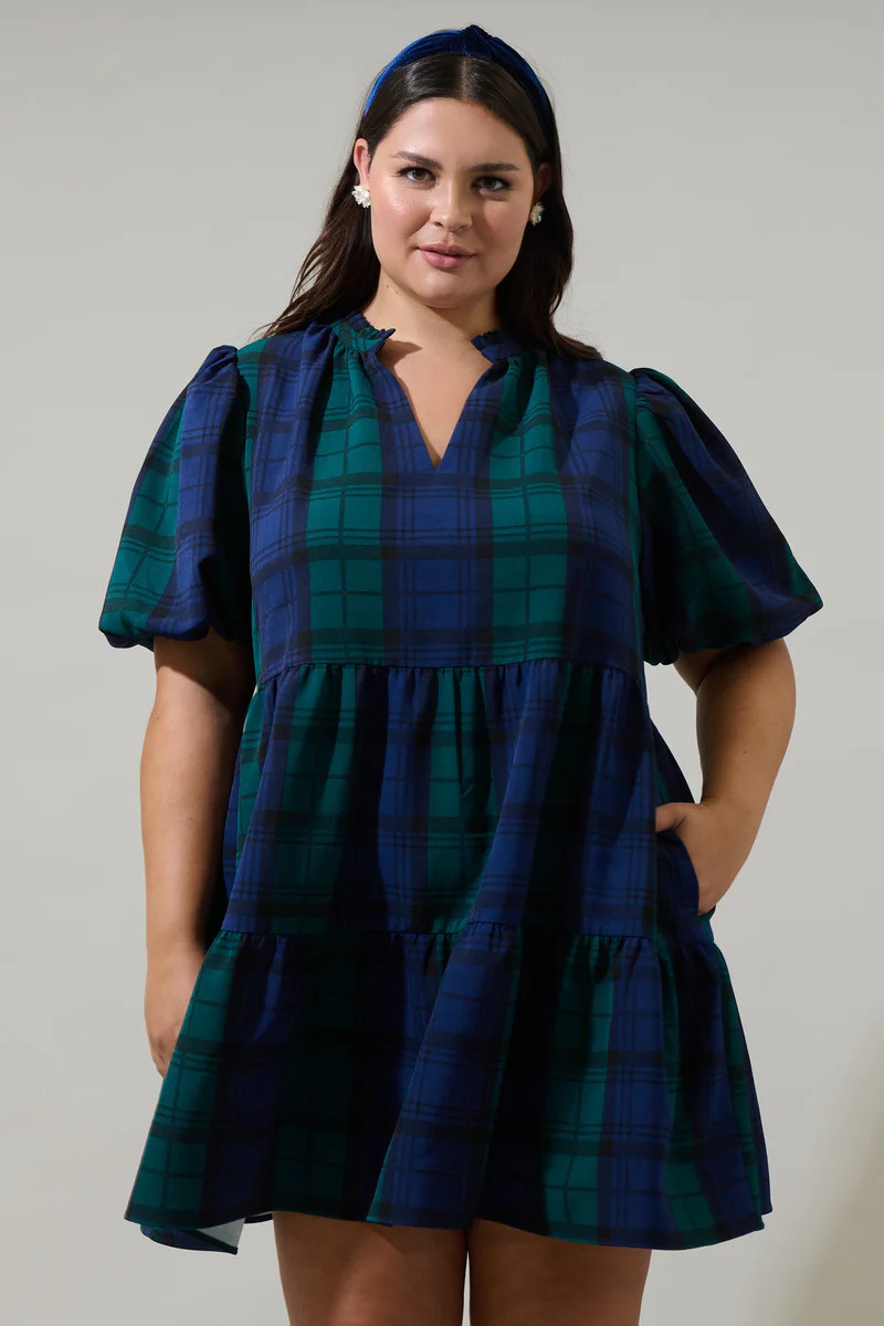Hudson Plaid Jacey Babydoll Mini Dress Curve | Sugarlips