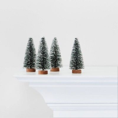 4pc Green Flocked Bottle Brush Trees Decorative Figurines - Wondershop™ | Target