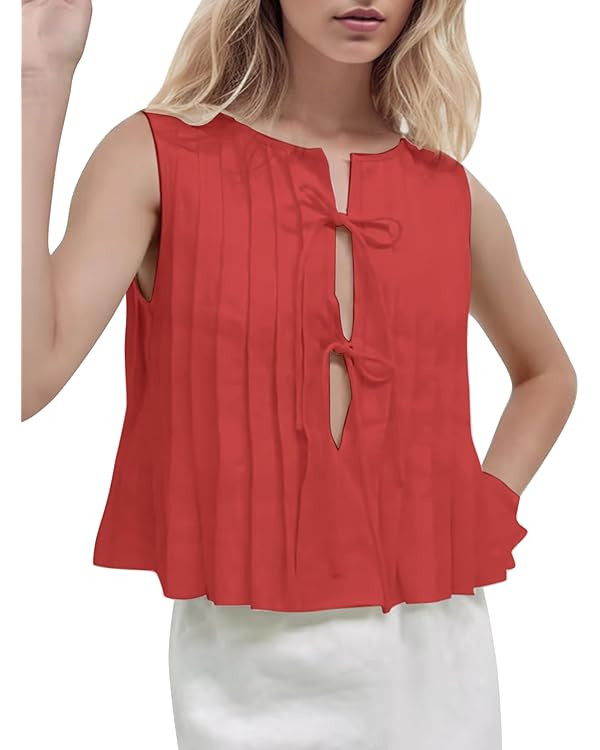 Women Summer Ruched Tank Tops Peplum Tie Open Front Sleeveless Ruffle Hem Babydoll Shirts Cute Y2... | Amazon (US)