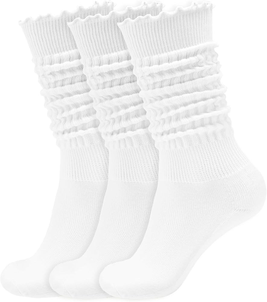AugRing Women’s Ruffle Slouchy Socks 3 Pack Retro Cute Frilly Scrunch Knee High Cozy Cotton Lon... | Amazon (US)
