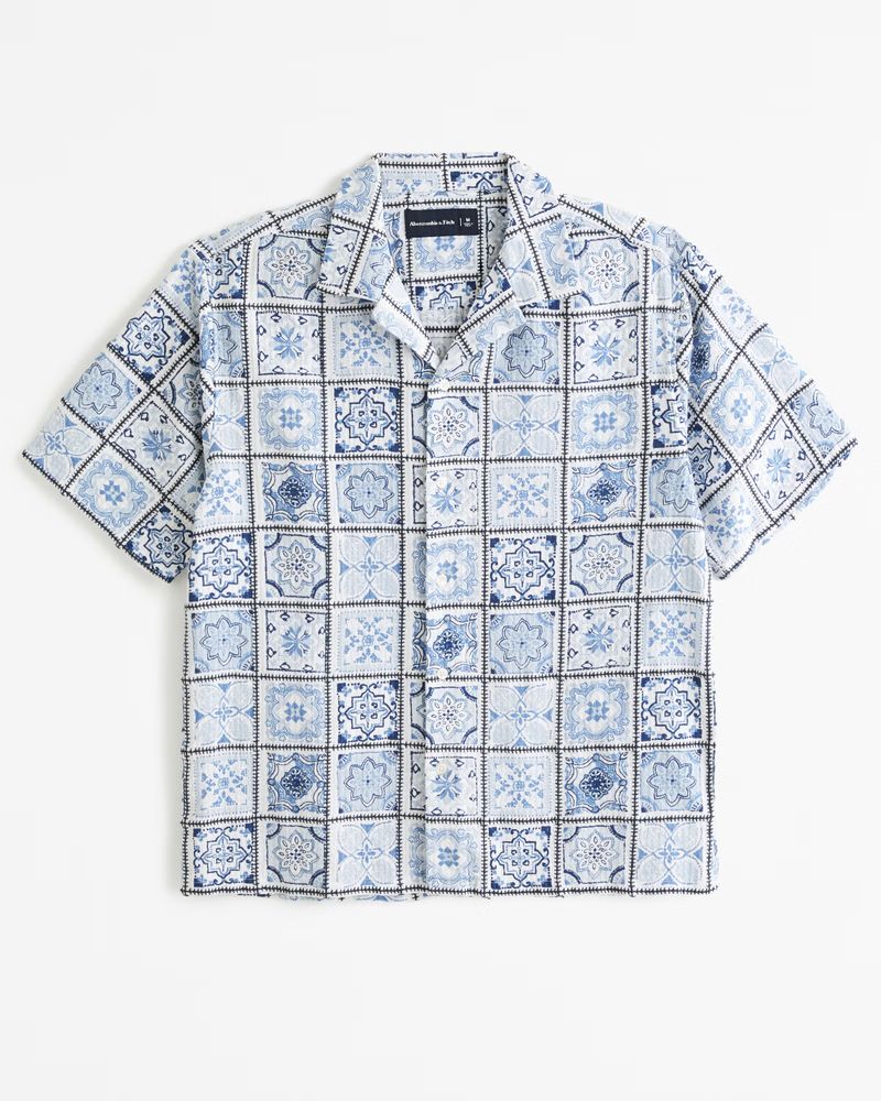 Camp Collar Linen-Blend Textured Shirt | Abercrombie & Fitch (US)