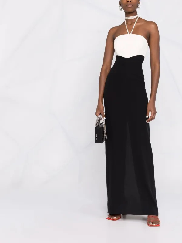 MANURI Gigi Halterneck two-tone Maxi Dress - Farfetch | Farfetch Global
