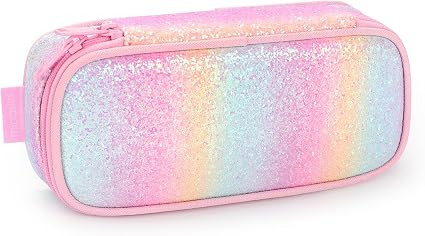Girls Pencil Case for Kids, Multi-Slot Pencil Pouch, Pink Blue Rainbow | Amazon (US)