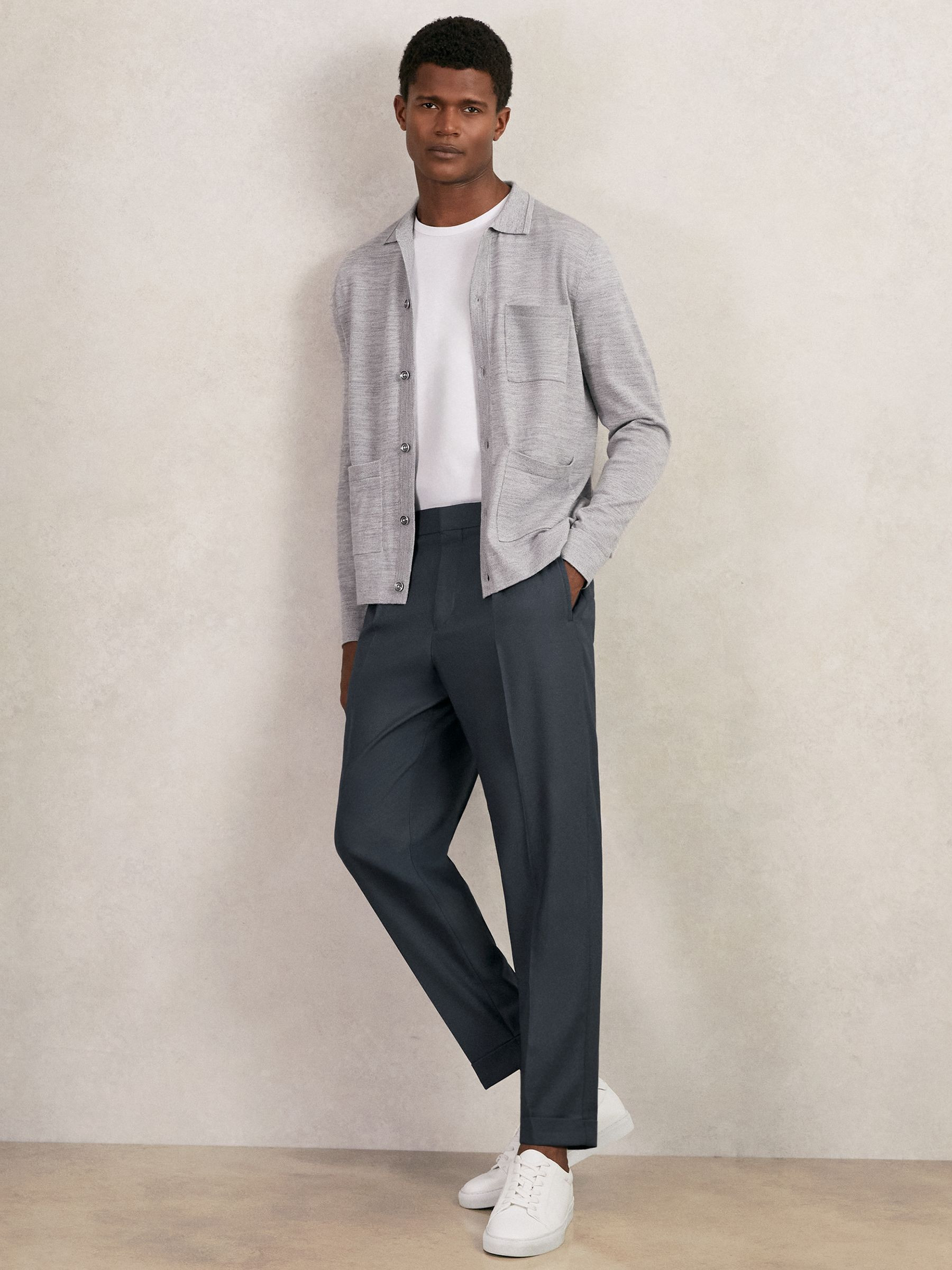 Reiss Relaxed-Fit Pleated Tapered Trousers in Steel Blue - REISS | Reiss UK