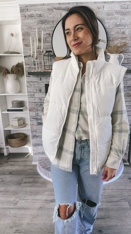 Sharing 30 days of mom outfit ideas you’ll actually want to wear! You definitely don’t have to be a mom to wear them! Just love an elevated casual look. 🤍 Another longer length vest I’m loving! This one comes in a gorg green too. @threadandsupply 

SIZING INFO:
Small in vest and button up 
Jeans are true to size but meant to run baggy
I size down a half size in my Ugg boots

The perfect mom outfit, target jeans outfit, mom outfit idea, casual outfit idea, jeans outfit, winter outfit, style over 30, puffer vest outfit

#momoutfit #momoutfits #dailyoutfits #dailyoutfitinspo #whattoweartoday #casualoutfitsdaily #momstyleinspo #styleover30 #puffervestoutfit 

#LTKfindsunder50 #LTKfindsunder100 #LTKstyletip