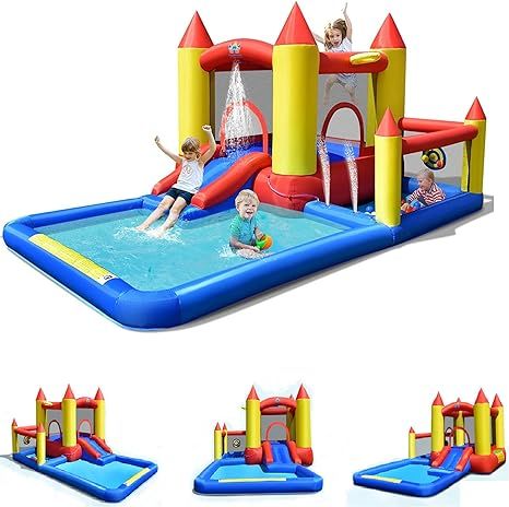 BOUNTECH Inflatable Water Bounce House, Giant Waterslide Park for Kids Backyard Fun Wet and Dry w... | Amazon (US)