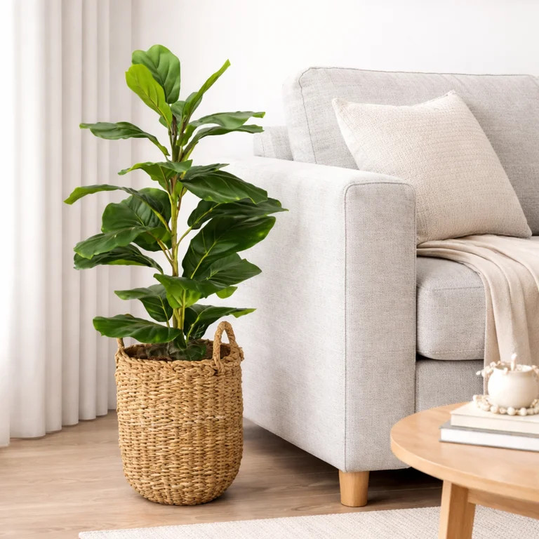 Artificial Plant, 2.5 ft Artificial Fig Plant in Handwoven Basket by LCG Florals, Faux Designer F... | Walmart (US)