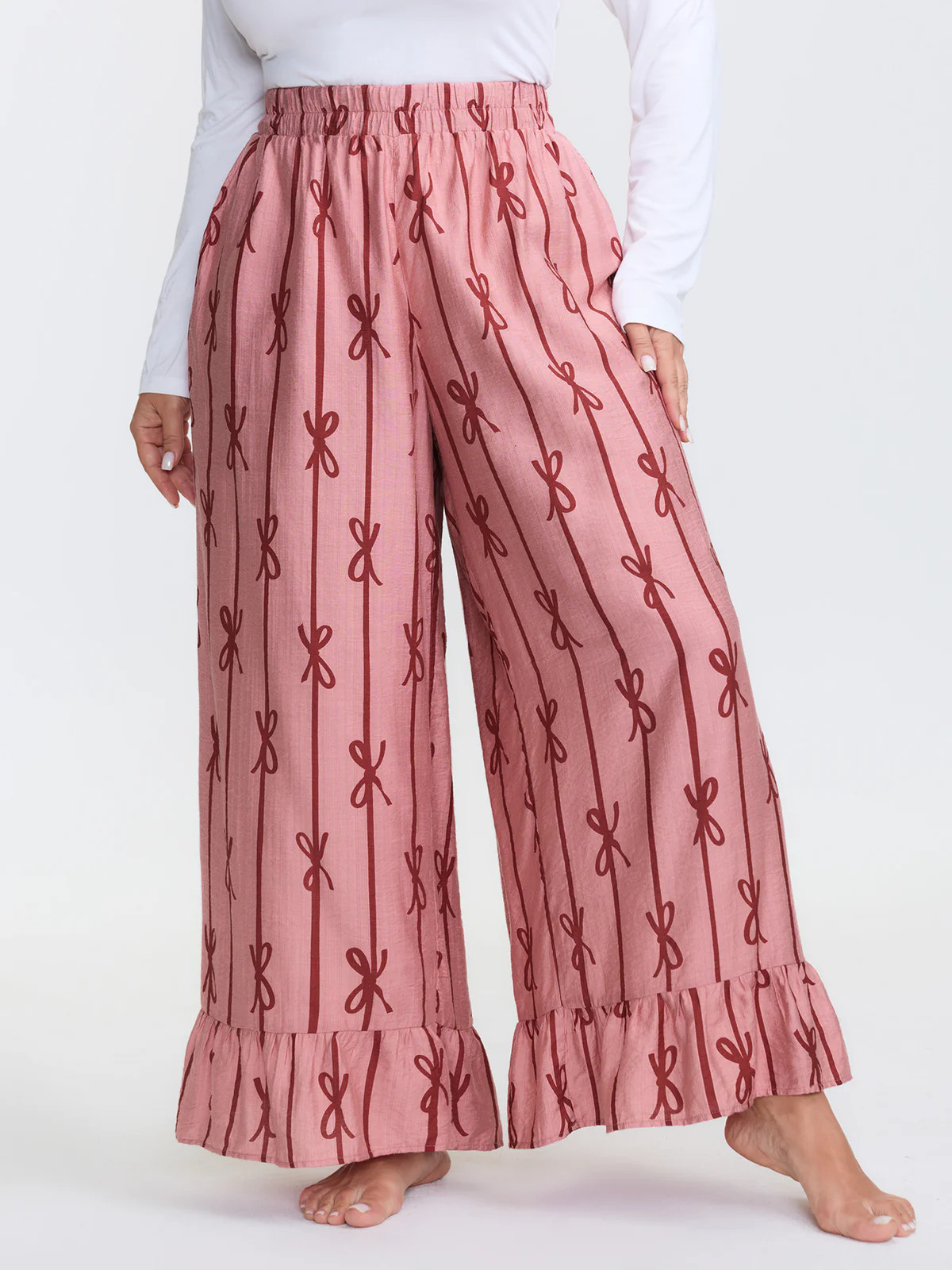 Bowknot Stripes Wide-Leg Lounge Bottoms | Bloomchic