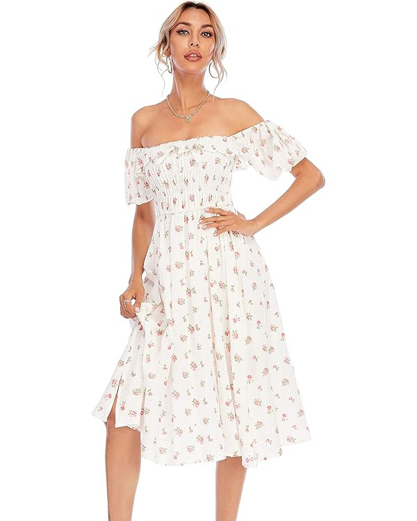 R.Vivimos Womens Summer Floral Print Puff Sleeves Vintage Ruffles Midi Dress | Amazon (US)