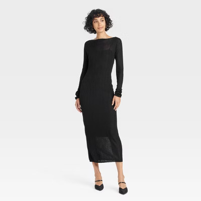 Women's Long Sleeve Sheer Maxi Sweater Dress - A New Day™ Black M | Target