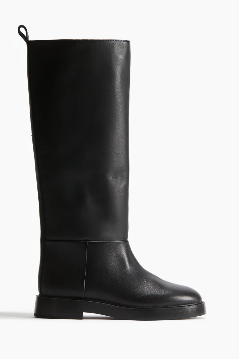 H & M - Knee-high leather boots - Black | H&M (UK, MY, IN, SG, PH, TW, HK)