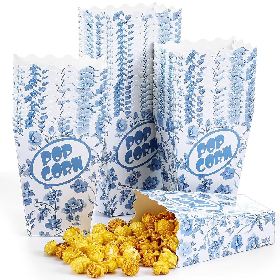 Marspark 50 Pack Blue Floral Party Popcorn Boxes - Chinoiserie Flowers Vintage Paper Popcorn Boxe... | Amazon (US)