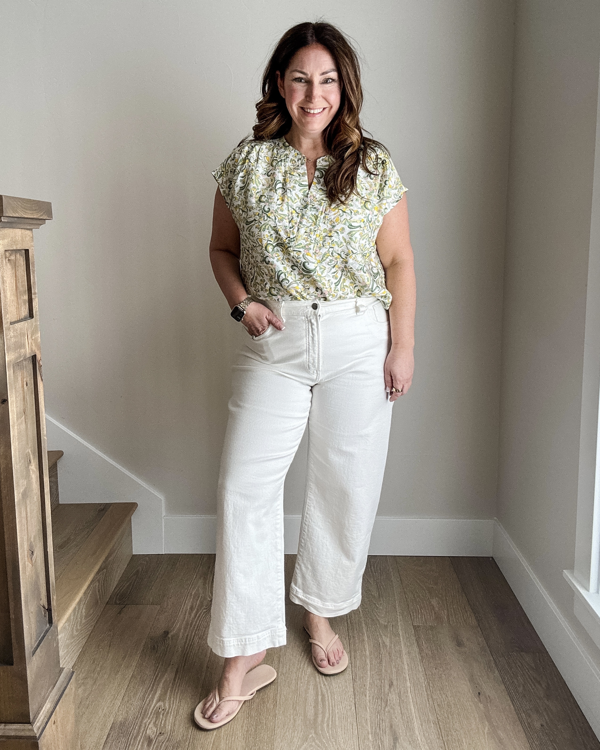 Spring outfit with white jeans and Gibsonlook blouse wearing large in blouse and 32 in jeans  

 

#LTKSeasonal #LTKOver40 #LTKMidsize