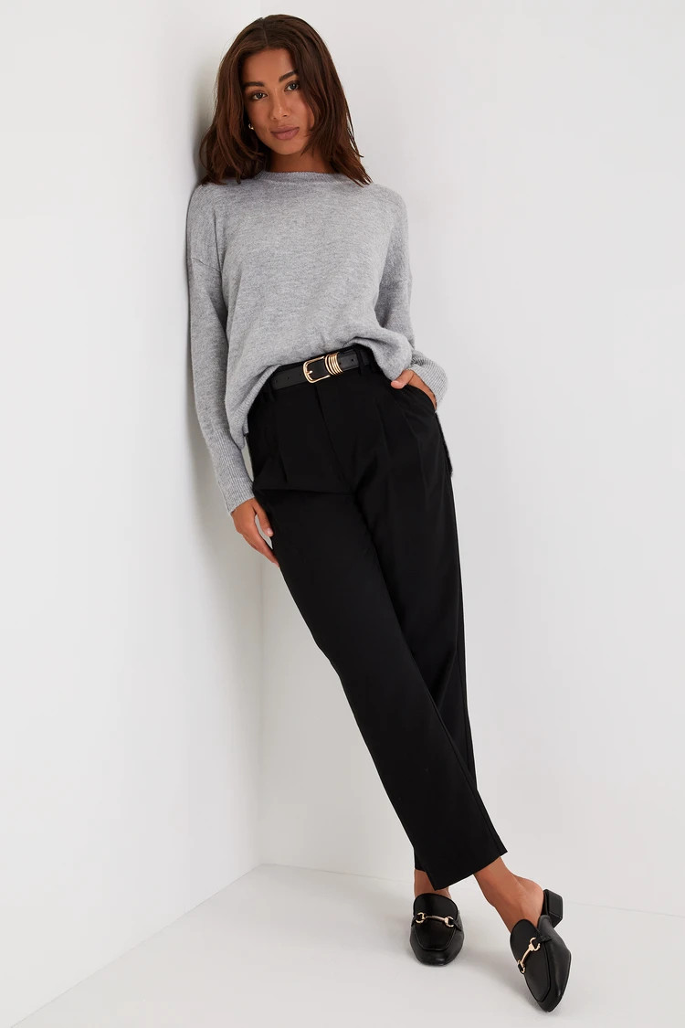 Autumn Allure Heather Grey Crew Neck Oversized Pullover Sweater | Lulus