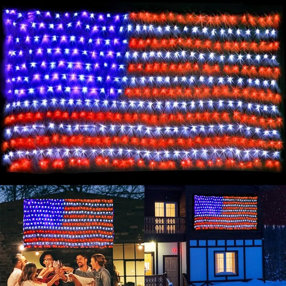 PUHONG (New) American Flag Lights, 420 LED USA Flag Net Lights, Outdoor Waterproof Patriotic Orna... | Amazon (US)