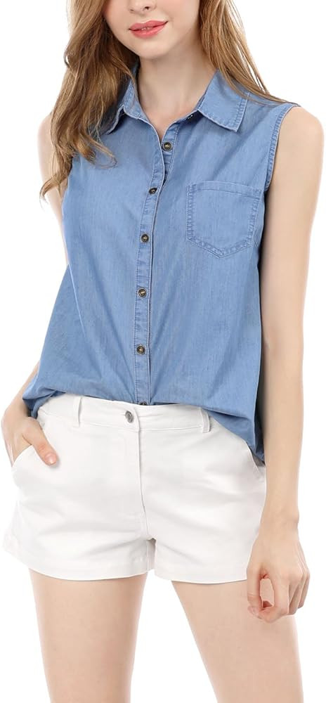 Allegra K Women's Single Breasted Casual Office Sleeveless Shirt | Amazon (US)