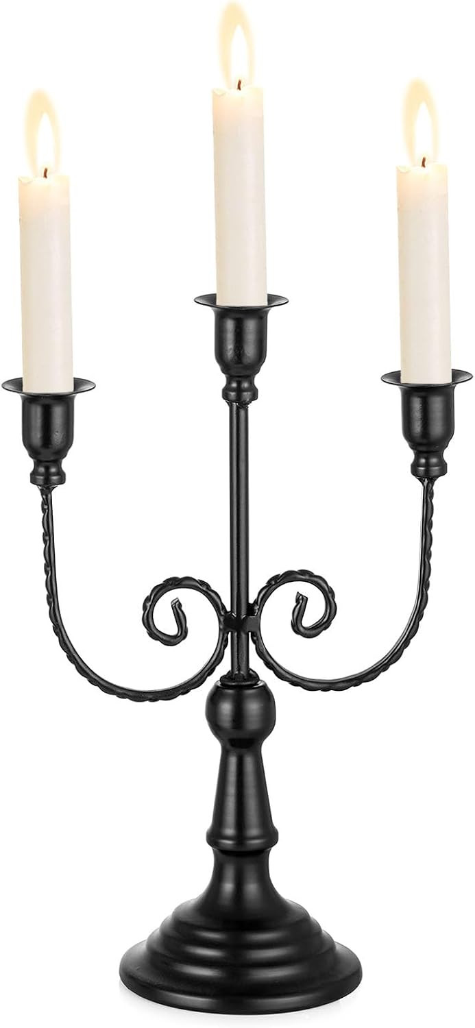 Sziqiqi Black Candelabra Candle Holder: 3 Arms Candelabra for Halloween | Amazon (US)
