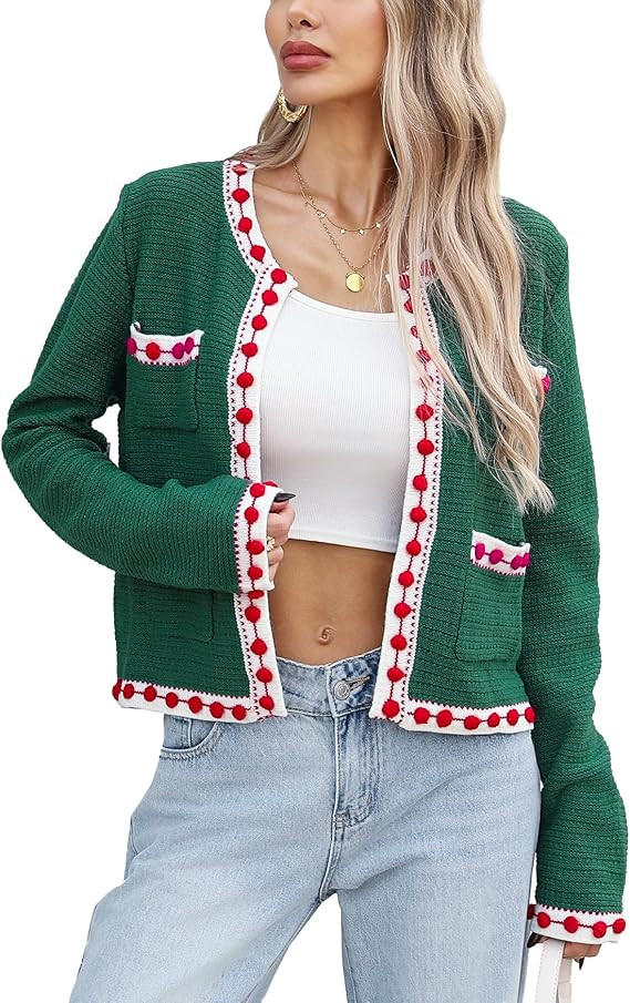 Women's Color Block Cardigan Open Front Jackie O Sweater Casual Long Sleeve Button Down Chunky Kn... | Amazon (US)