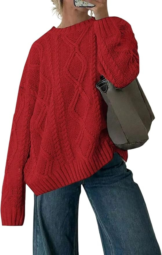 ZAFUL Cable Knit Sweaters for Women Crewneck Casual Knit Pullover Sweater Long Sleeves Jumper Top... | Amazon (US)