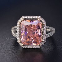 Pink Sapphire Ring, Gift For Women, September Birthstone, 925 Sterling Silver, Engagement Halo Weddi | Etsy (US)