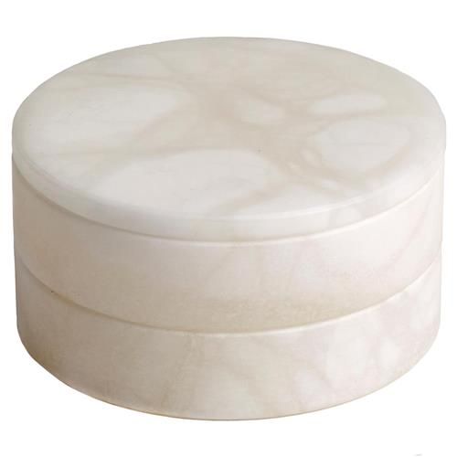 Global Views Modern Natural White Alabaster Round Swivel Decorative Box | Kathy Kuo Home