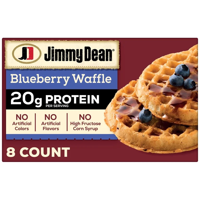 Jimmy Dean Protein Blueberry Waffles, Fully Cooked Breakfast, 11.28 oz, 8 Count (Frozen) | Walmart (US)