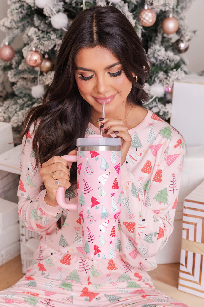 Sippin' Pretty Christmas Tree 40 0z Drink Tumbler With Lid And Straw | Pink Lily