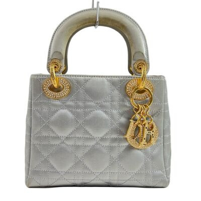 Auth DIOR/ChristianDior Lady Dior Mini Bag - Silver Satin Handbag | eBay US