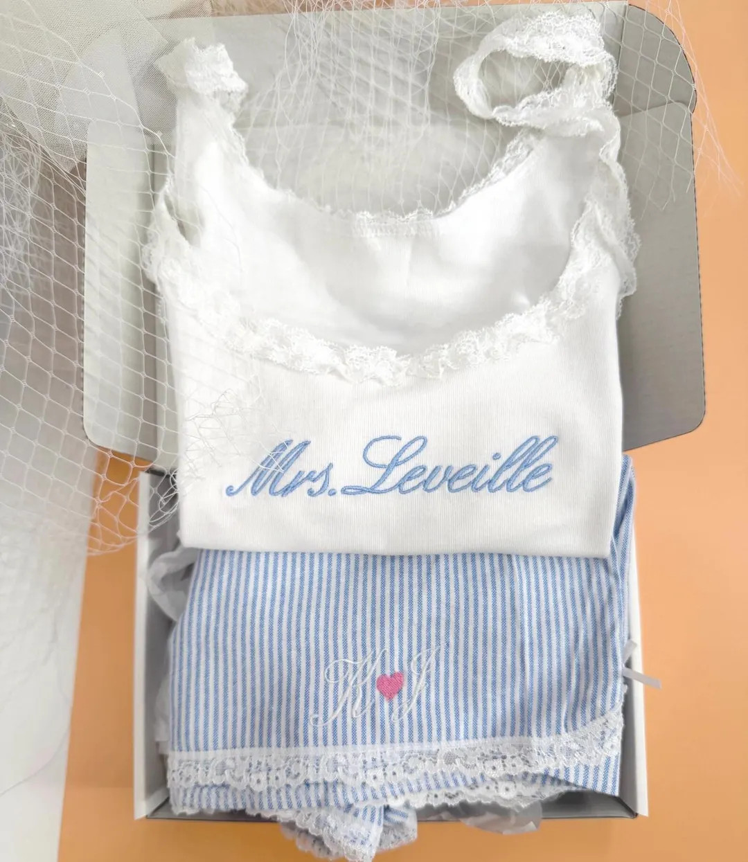 Mrs Pajama Set, Bride Pjs With Name, Custom Bridal Tank & Shorts, Something Blue Bride Gift, Wedd... | Etsy (US)