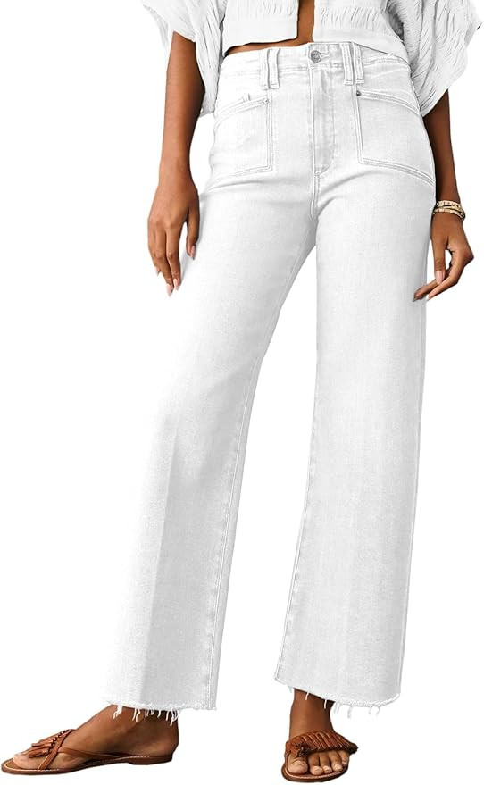 Cicy Bell Womens High Waisted Cropped Jeans Trendy Stretchy Baggy Straight Leg Raw Hem Capri Deni... | Amazon (US)