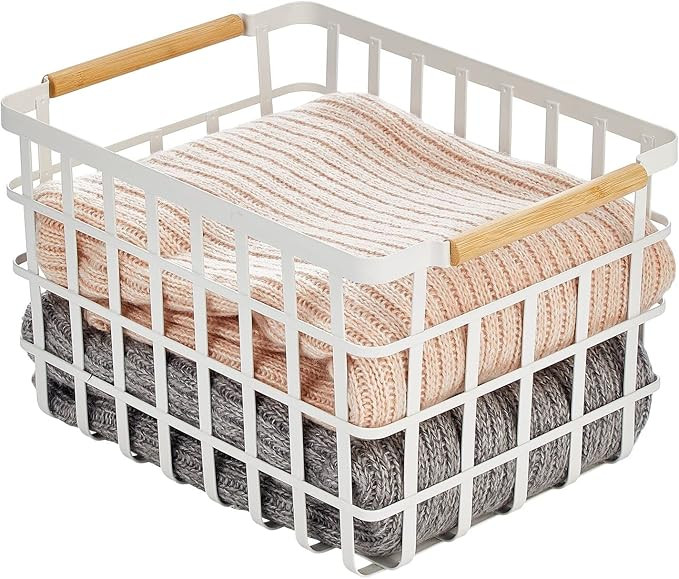 mDesign Metal Wire Closet Storage Basket Bin Organizer with Wood Handles for Bedroom, Bathroom, M... | Amazon (US)