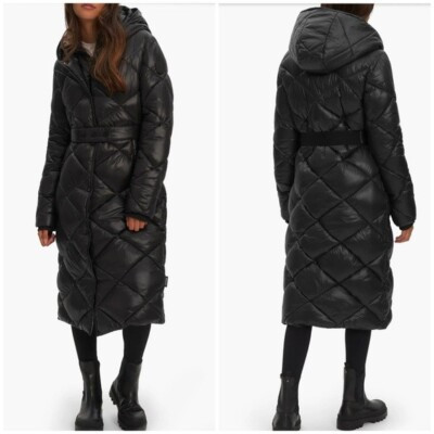 NWT Noize Amiya Long Length Puffer Jacket Black Quilted Hooded Warm Sz XS | eBay CA