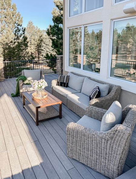 Patio furniture is from Walmart. The sofa and coffee table come together and the chairs are sold together. 

Outdoor, deck, patio, summer 

#LTKSeasonal #LTKhome #LTKsalealert