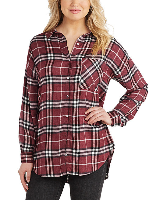 Mud Pie Women's Button Down Shirts RED - Red Plaid Rocky Button-Up - Women | Zulily