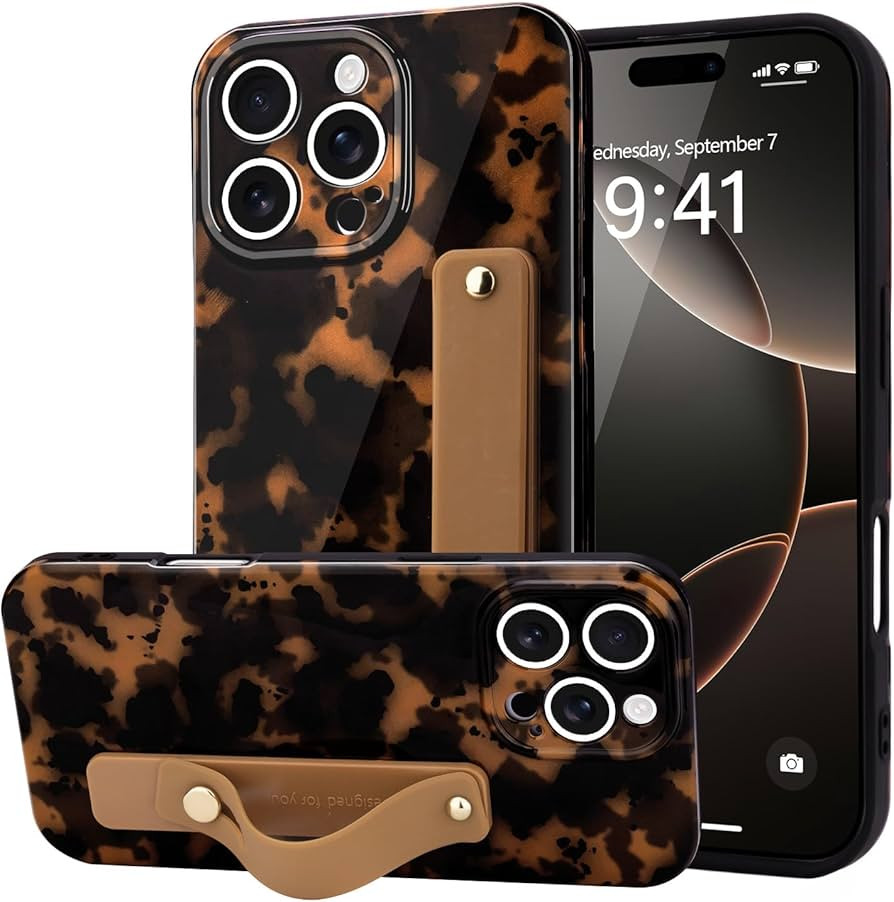 LAPOPNUT For iPhone 16 Pro Max Case with Wrist Strap, Cheetah Leopard Tortoise Shell Print Shockp... | Amazon (US)