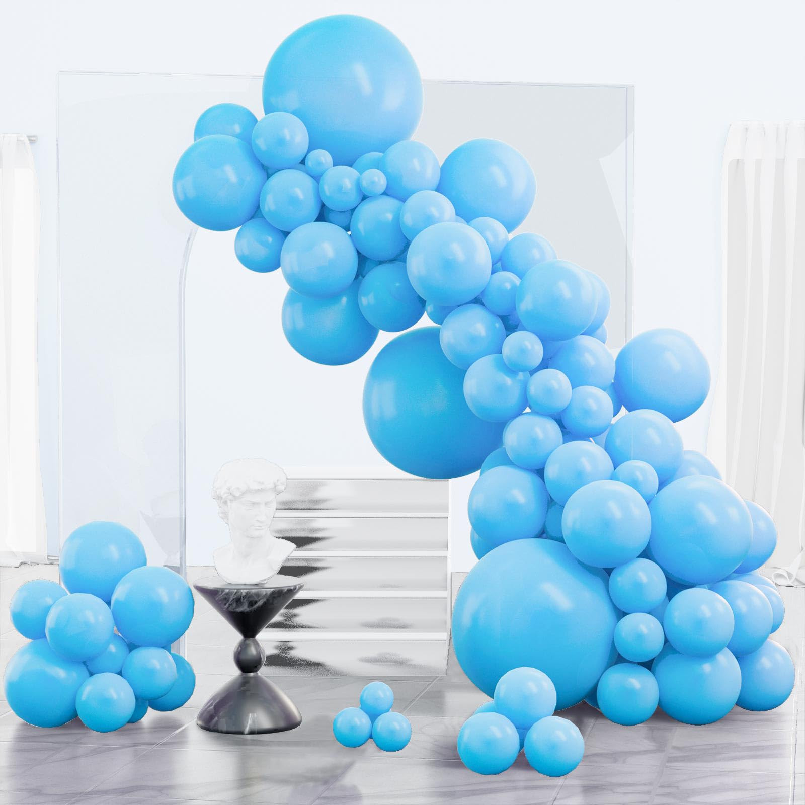 PartyWoo Blue Balloons 123 pcs Sky Blue Balloons Different Sizes Pack of 18 12 10 5 Inch Baby Blu... | Amazon (US)