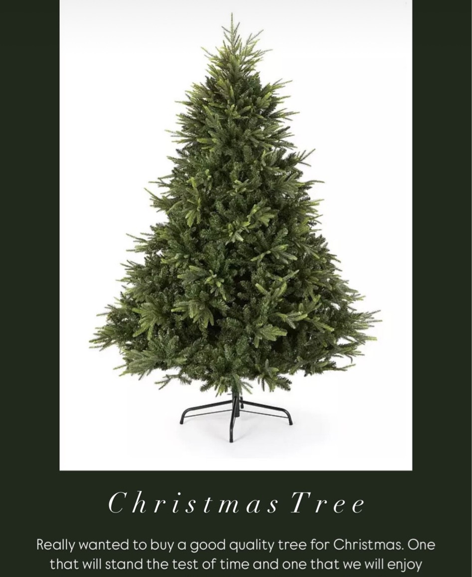 Really wanted to buy a good quality tree for Christmas. One that will stand the test of time and one that we will enjoy getting out every year. With this year being our first Christmas together and in our new home it feels very special. After looking at many trees, we decided on the 7ft Sherwood real look Tree as I've heard some very good reviews and I like the shade of green, it looks very natural. Planning on just lights and no extra decorations for a simple and effective look. The tree is currently in the Black Friday sale and I’ve also linked the gorgeous door wreath I chose #very 

#LTKuk #LTKwinter #LTKCyberWeek