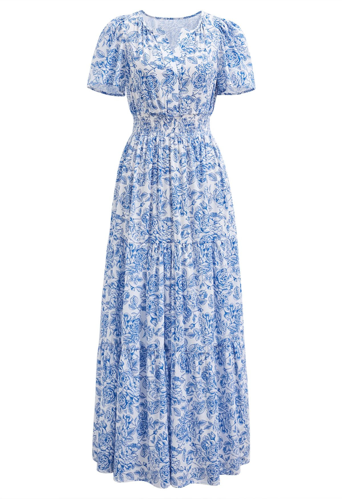 Ebullient Blue Flower Printed Maxi Dress | Chicwish