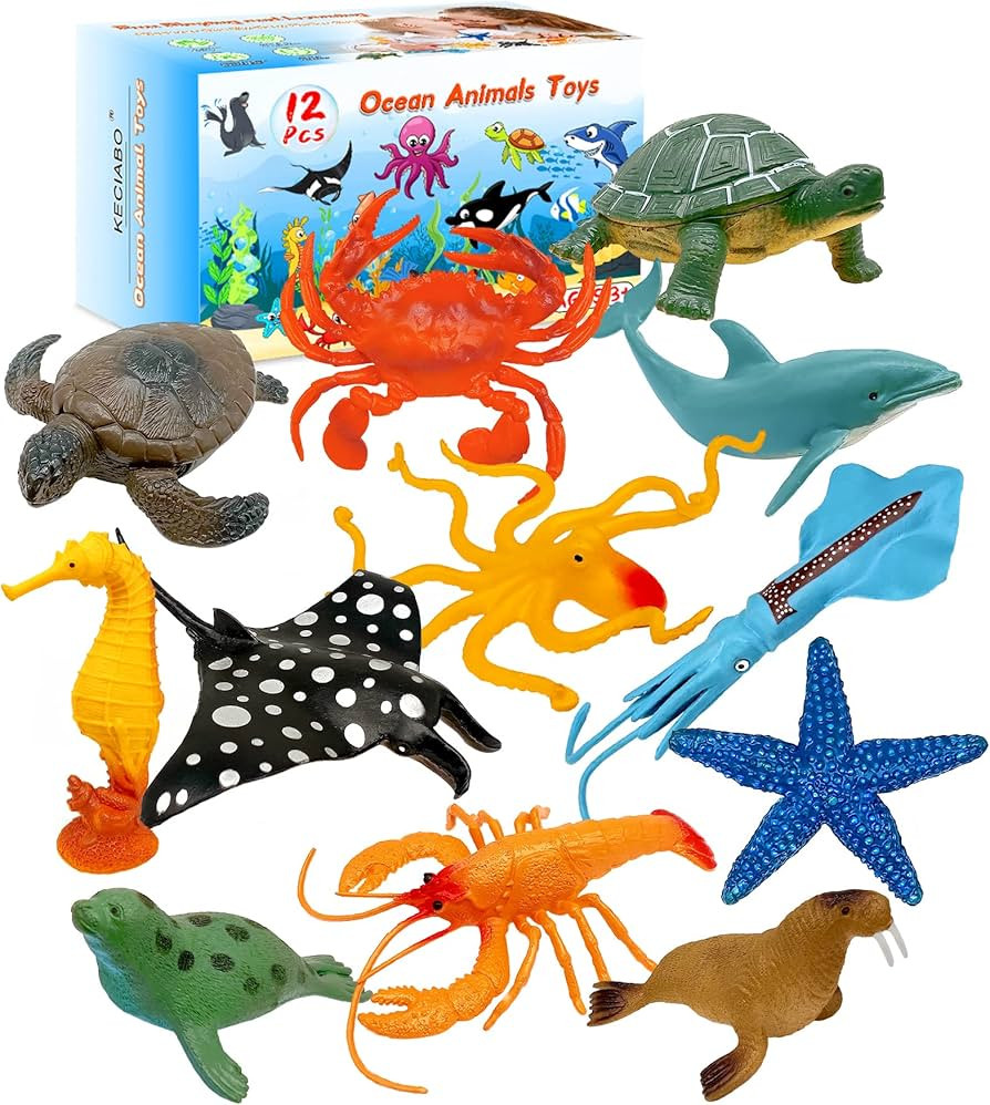 Ocean Sea Animal Figures, 12 Pack Realistic Soft Plastic Bath Toys for Toddlers, Kids, Boys, and ... | Amazon (US)