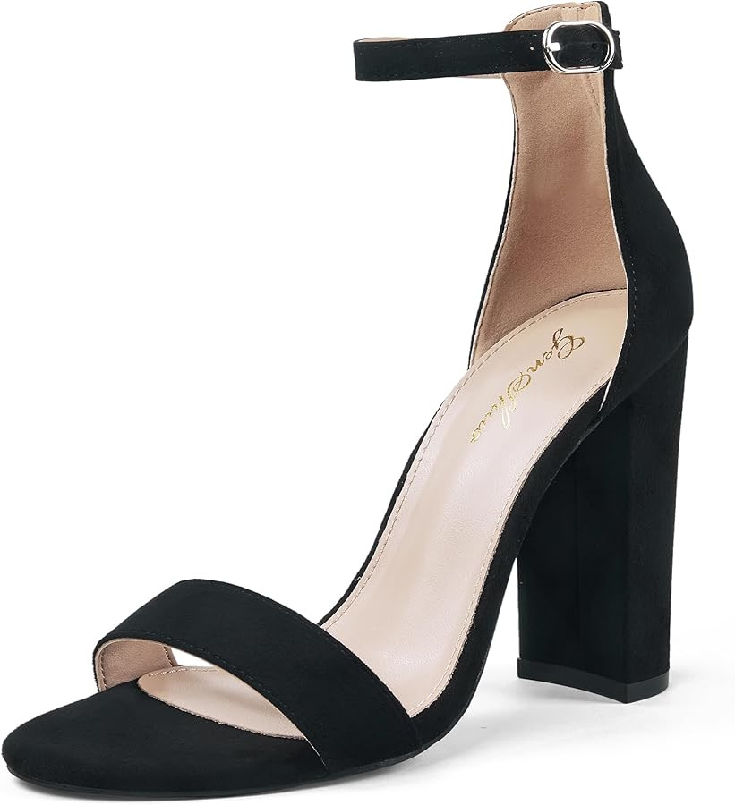 GENSHUO Women's 4-inch Chunky High Heel Sandals with Ankle Strap,Party Wedding Bridal Shoes | Amazon (US)