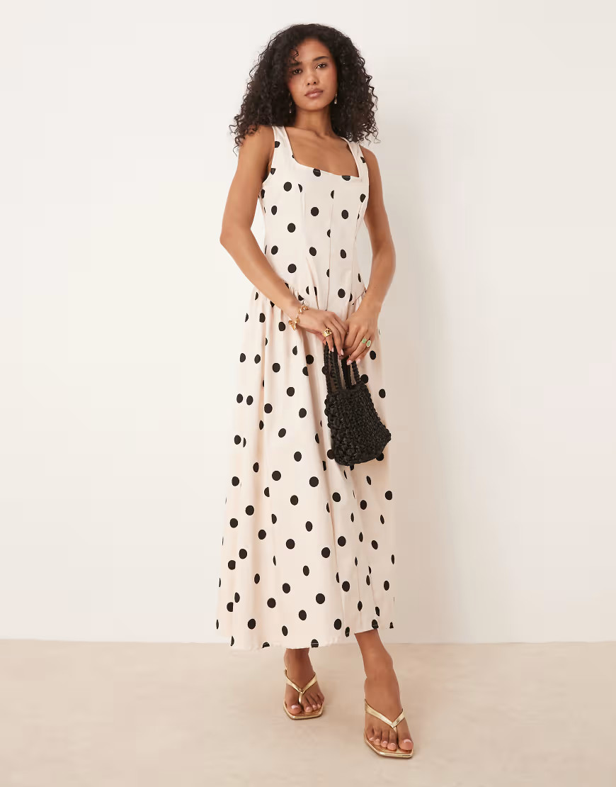 ASOS DESIGN corset seam detail maxi dress in polka dot-Multi | ASOS (Global)