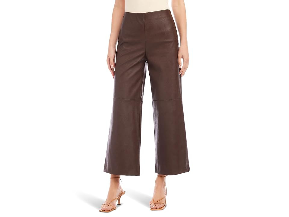 Karen Kane Cropped Vegan Leather Pants (Brown) Women's Dress Pants | Zappos