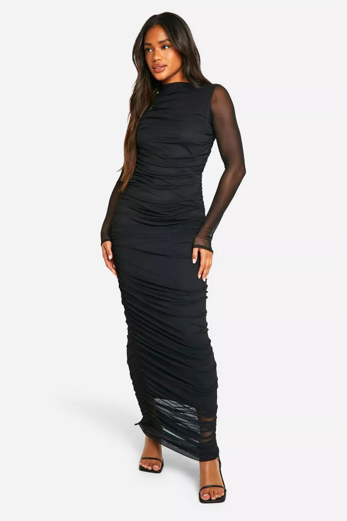 Ruched Mesh Maxi Dress | boohoo (US & Canada)