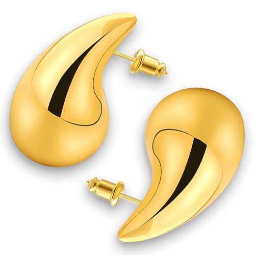 Rioleaf Teardrop Earrings for Women 14K Gold Plated Chunky Hoop Waterdrop Earring Dangle Lightweight Statement Drop Earrings Hypoallergenic Trendy Fashion Jewelry Gifts (Gold) | Amazon (US)