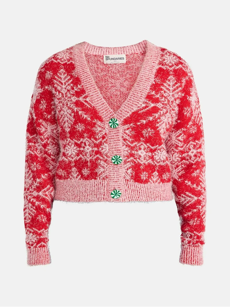 No Boundaries Embroidered Christmas Cardigan, Women's & Women's Plus - Walmart.com | Walmart (US)