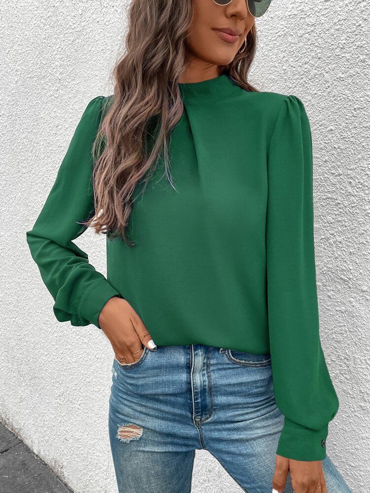 Mock Neck Puff Sleeve Blouse | SHEIN