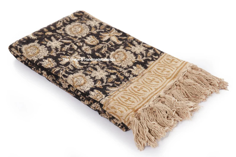 Boho Mud Cloth Throw Blanket with Tassels Hand Loomed Block Print Cotton Sofa Throw for Living Room  | Etsy (US)