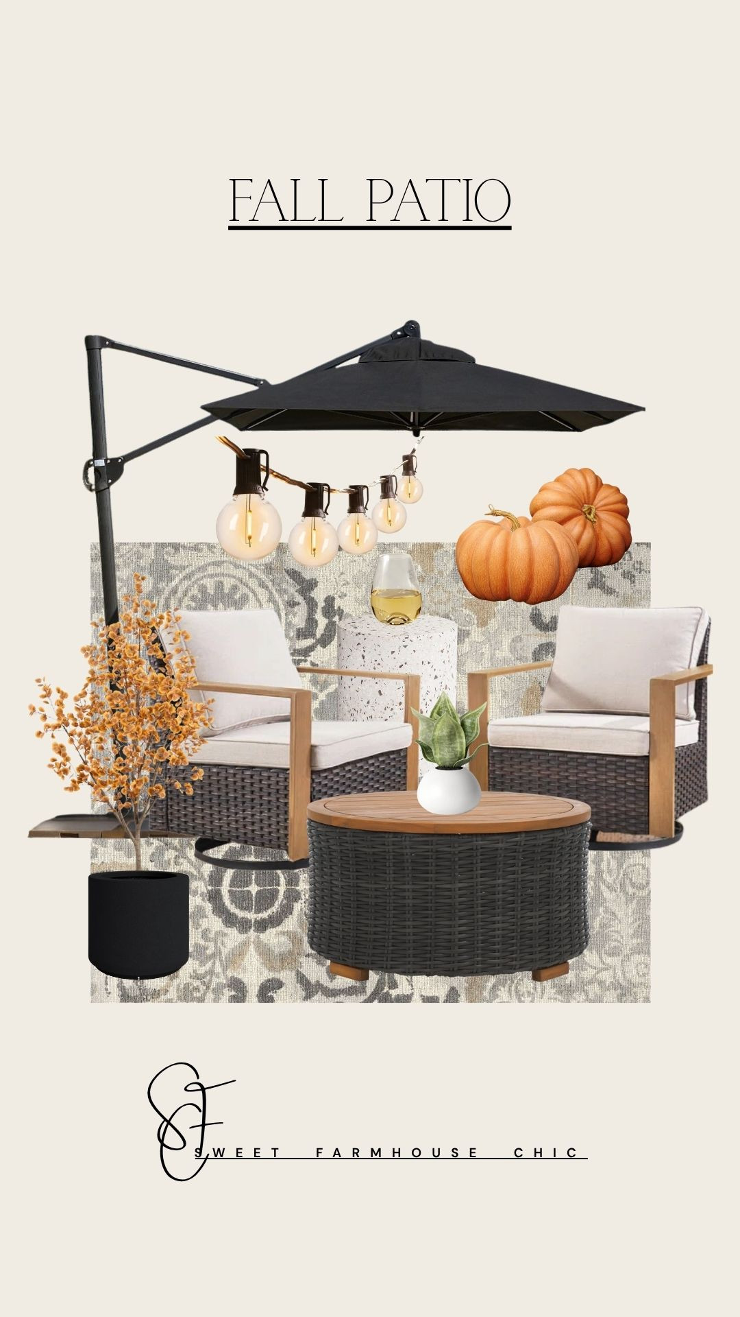 Fall Patio 

// Fall, Fall 2025, Fall Home, Fall Home Decor, Patio, Patio Furniture, Patio Decor, Outdoor Patio, Outdoor Patio Furniture, Furniture, Outdoor Furniture, Patio Set, Patio Umbrella, Patio Lights, Outdoor String Lights, Patio Rug, Outdoor Patio Rug, Patio Chair, Accent Chair, Accent Table, Coffee Table, Patio Table, Outdoor Patio Table, Outdoor Patio Planters, Artficial Outdoor Plants, Outdoor Planter, Cocktail Table, Glassware, Pumpkin, Throw Pillow, Throw Pillow For Couch 

 

#LTKSeasonal #LTKHome #LTKautumn