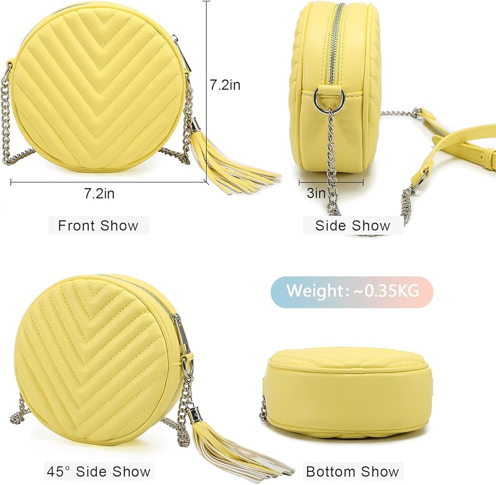 Crossbody Bags for Women Round Purse Quilted purse, Faux Leather, with Tassel | Amazon (US)